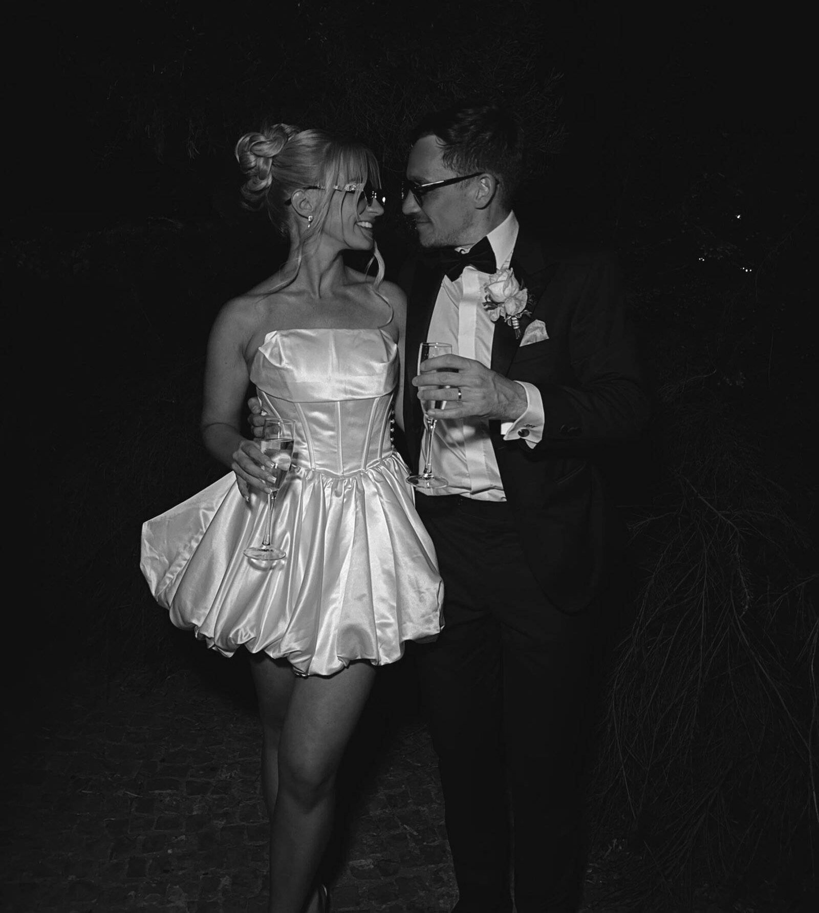 Wedding couple looking lovingly at each other